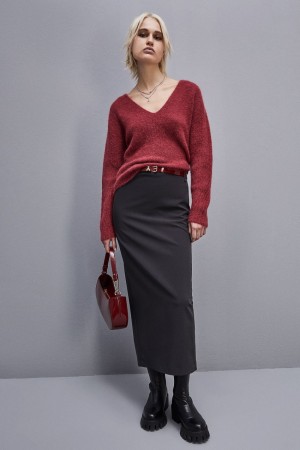 Patrizia Pepe Alpaca-blend Sweater With V-neck Rojos | SXOV-79064