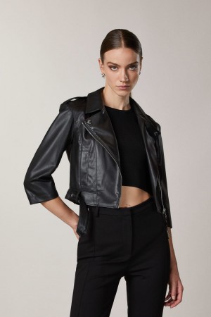 Patrizia Pepe Coated Fabric Biker Jacket Negros | MESX-57032