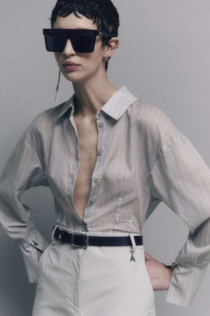 Patrizia Pepe Cotton Pinstripe Shirt Grises | HZYJ-21876