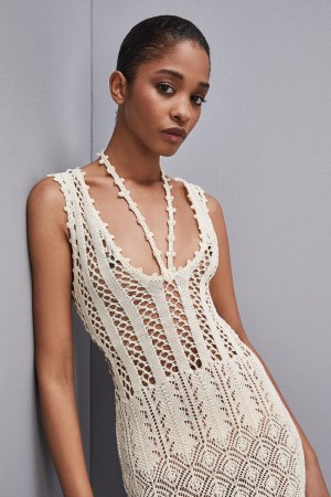 Patrizia Pepe Crochet-effect Dress Made Of Recycled Nylon Blancos | CQVE-75026