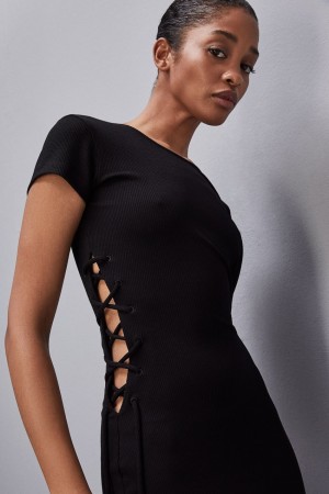 Patrizia Pepe Essential Slim Rib-knit Dress Negros | GZDY-32578