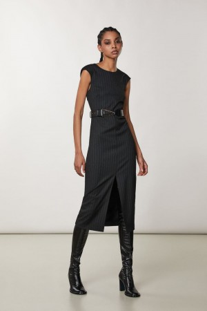 Patrizia Pepe Flannel Midi Dress Negros | JEDZ-05184