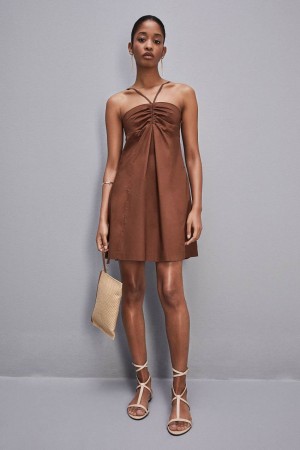 Patrizia Pepe Flared Mini Dress With Bare Shoulders Marrom | TYOB-25179