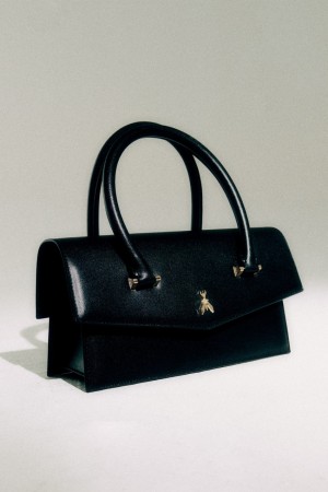 Patrizia Pepe Fly Bamby Leather Bag Large Negros | ENZI-39785