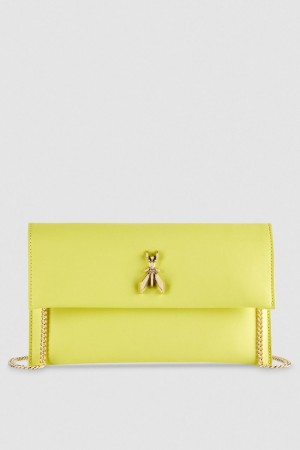 Patrizia Pepe Fly Leather Clutch Bag With Chain Amarillos | QHLJ-54973