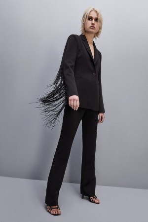 Patrizia Pepe Fringed Jacket Negros | ILBW-78435