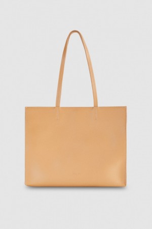Patrizia Pepe Hammered Leather Shopping Bag Beige | CSLZ-37216