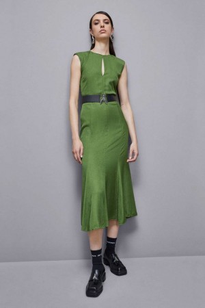 Patrizia Pepe Jacquard Viscose Midi Dress Verdes | UQWV-12875