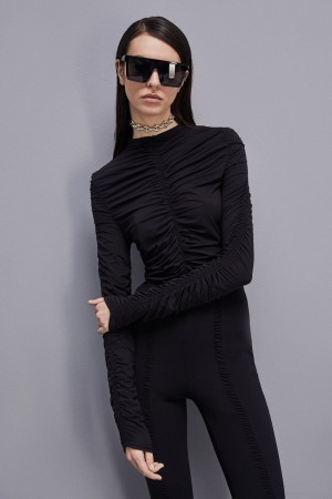 Patrizia Pepe Jersey Sweater With Zipper Negros | GPWJ-35920