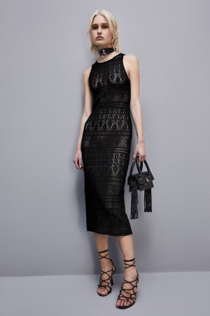 Patrizia Pepe Lace Midi Dress Negros | OMUR-52386