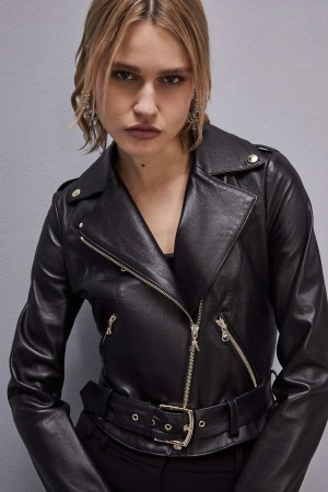 Patrizia Pepe Leather Biker Jacket Negros | GTRF-71826