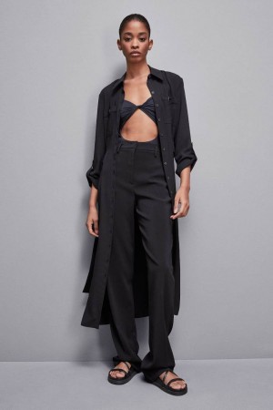 Patrizia Pepe Long-sleeved Chemisier Dress Negros | SMKT-60851