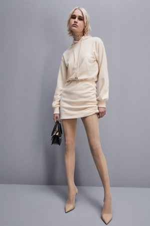 Patrizia Pepe Long-sleeved Fleece Dress Beige | BZIX-79465