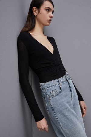 Patrizia Pepe Long-sleeved Jersey T-shirt Negros | JYOH-79265