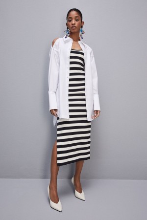 Patrizia Pepe Long-sleeved Oversized Cotton Shirt Blancos | FMWD-63591