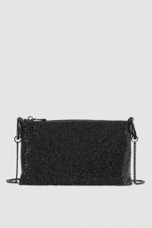 Patrizia Pepe Maxichain Rhinestone Clutch Bag Negros | KOZM-27596
