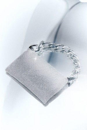 Patrizia Pepe Maxichain Rhinestone Clutch Bag Plateados | KDVM-24076