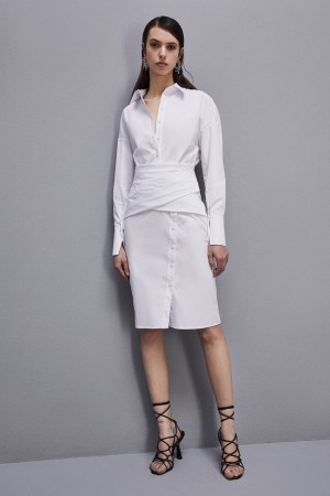 Patrizia Pepe Midi Chemise Dress Blancos | KNUJ-29478