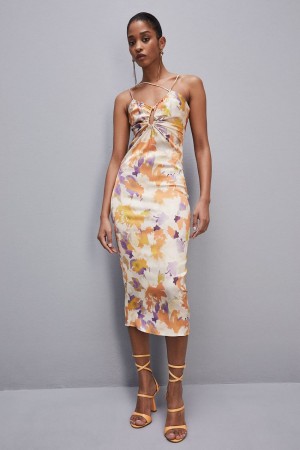 Patrizia Pepe Midi Dress With Cut-out And Asymmetrical Straps Multicolor | PELO-42038