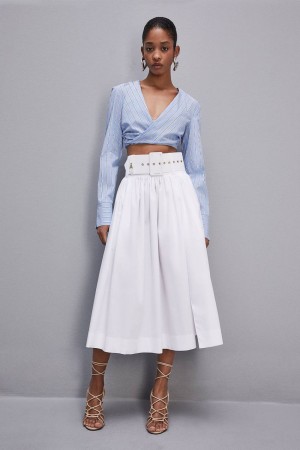 Patrizia Pepe Midi Flared Skirt With Belt Blancos | WADV-23490