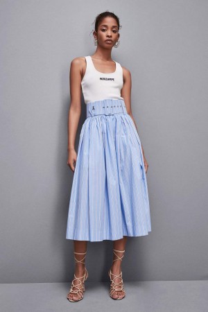 Patrizia Pepe Midi Flared Skirt With Belt Azules Claro | HPWQ-27560