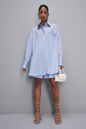 Patrizia Pepe Mini Over Shirt Dress Azules Claro | OZBK-40125