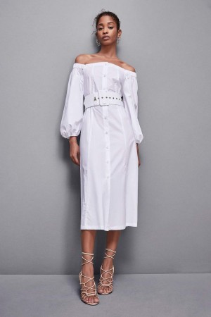 Patrizia Pepe Off-shoulder Dress With Belt Blancos | UOZC-47826