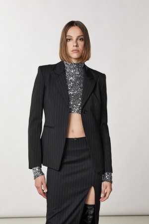 Patrizia Pepe One-button Flannel Jacket Negros | OLZN-54018