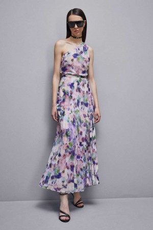 Patrizia Pepe One-shoulder Pleated Chiffon Dress Multicolor | SZAH-41936