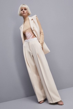 Patrizia Pepe Palazzo Pants In Technical Fabric Beige | RWJO-09527