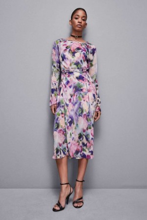 Patrizia Pepe Patterned Chiffon Midi Dress Multicolor | KTFO-95826