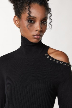 Patrizia Pepe Piercing Cut-out Sweater Negros | ZJIT-92576