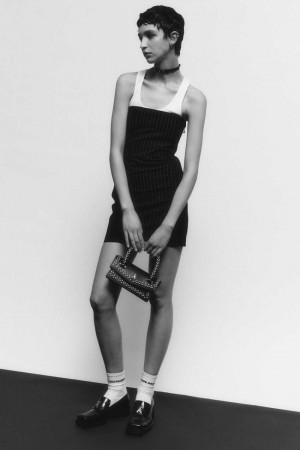 Patrizia Pepe Pinstripe Mini Bustier Dress Negros | ZXRV-46835