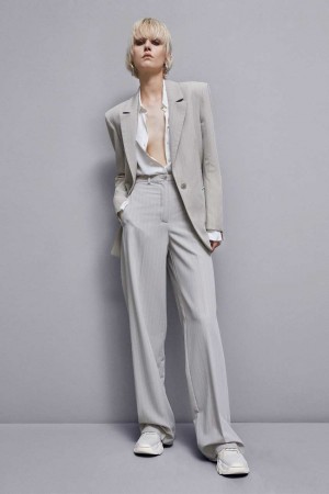 Patrizia Pepe Pinstriped One-button Flannel Blazer Grises | USJE-08914