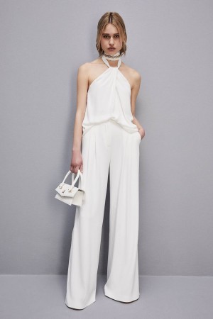 Patrizia Pepe Pleated Pants In Fluid Twill Blancos | ZLBS-13560
