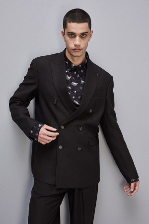 Patrizia Pepe Regular Double-breasted Linen And Viscose Blend Jacket Negros | BSMX-96085