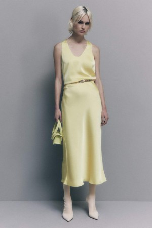 Patrizia Pepe Shiny Satin Midiskirt Amarillos | SLHC-30476