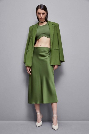 Patrizia Pepe Shiny Satin Midiskirt Verdes | BFDJ-20693