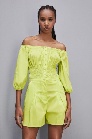 Patrizia Pepe Short Jumpsuit In Stretch Cotton-blend Poplin Amarillos | XEPI-29438