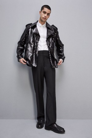 Patrizia Pepe Short Sequin Trench-effect Jacket Negros | SDTP-43602