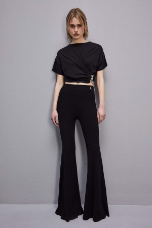 Patrizia Pepe Short Sleeve Shirt With New Rhinestone Fly Negros | VCPF-69812