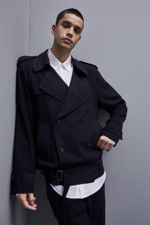 Patrizia Pepe Short Trench-effect Jacket In Viscose Twill Azules | PHGR-54679