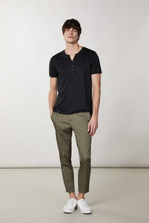 Patrizia Pepe Short-sleeved Henley T-shirt Negros | PHZS-03564