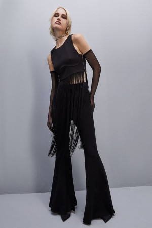 Patrizia Pepe Sleeveless Top With Fringes Negros | PVZH-27461