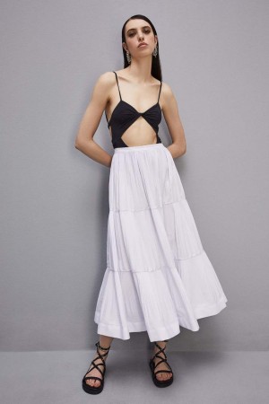 Patrizia Pepe Soft Ankle Pleated Skirt Blancos | CZGE-18952