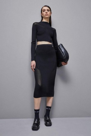 Patrizia Pepe Viscose Blend Midi Skirt Negros | VMLA-56204